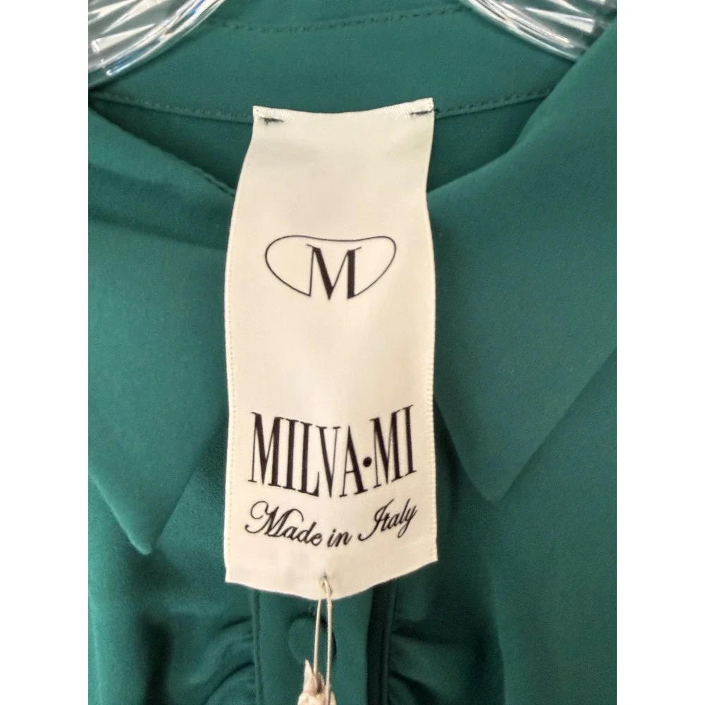 Milva Mi Shirt Dress Green Pleated Long Sleeve Belter Classy Maxi Modest Medium‎